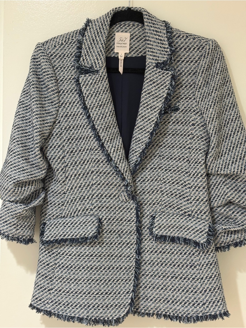 Cinq à Sept Noemi Khloe Tweed Blazer in Navy & White - Size 4